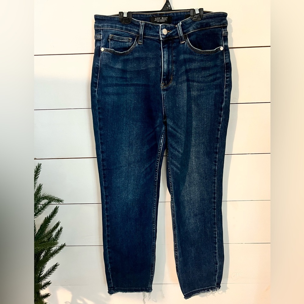 Judy Blue Raw Hem Slim Fit Dark Wash Jeans